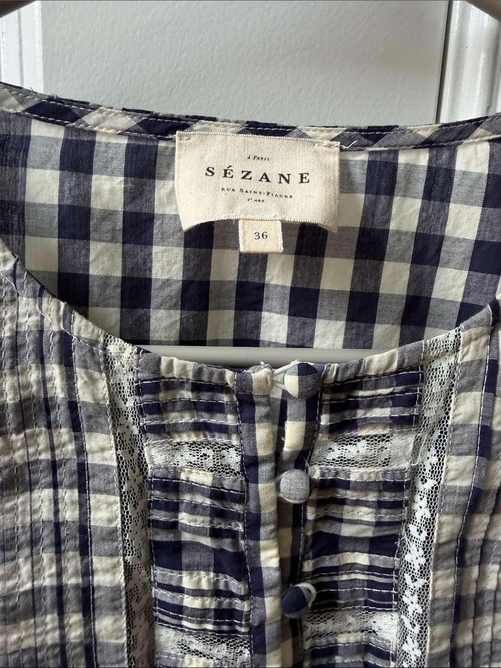 Sezane Charlina Blouse Vichy Navy - Solidarity Creation - Size 6 - Picture 4 of 10